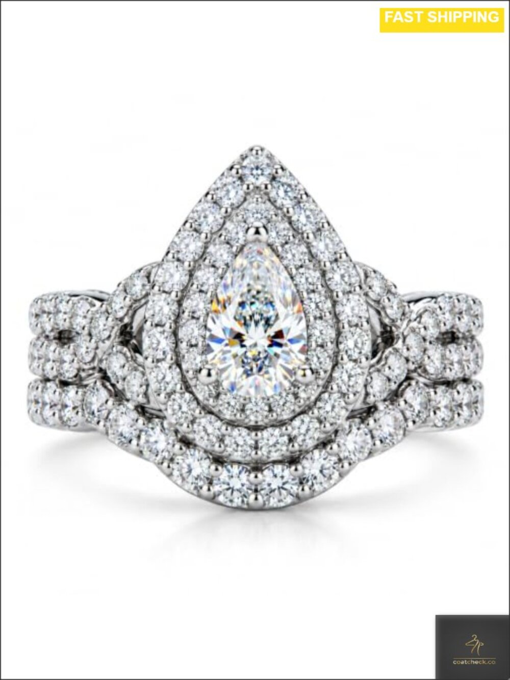 1CT Pear Moissanite Halo Bridal Set Sterling Silver Wedding Ring